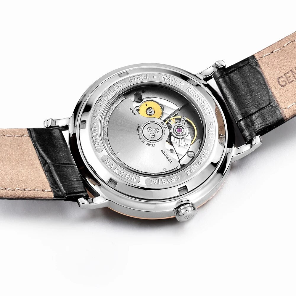 NAKZEN 7002 Men Business Automatic Mechanical Watches Brand Luxury Leather Man Wrist Watch Male Clock Relogio Masculino Miyota 9015