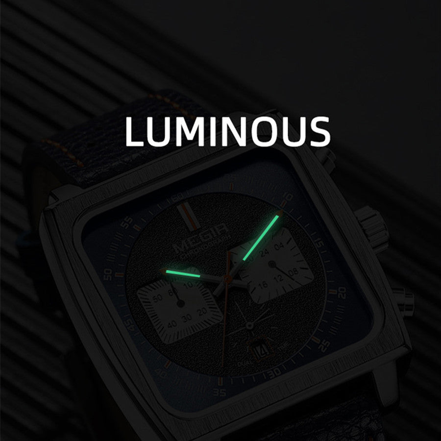 MEGIR Watches for Men Luxury Black Sports Casual Chronograph Waterproof Calendar Square Dial Wristwatches with Date Clock 2182