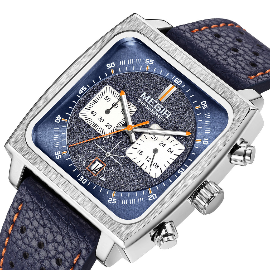 MEGIR Watches for Men Luxury Black Sports Casual Chronograph Waterproof Calendar Square Dial Wristwatches with Date Clock 2182
