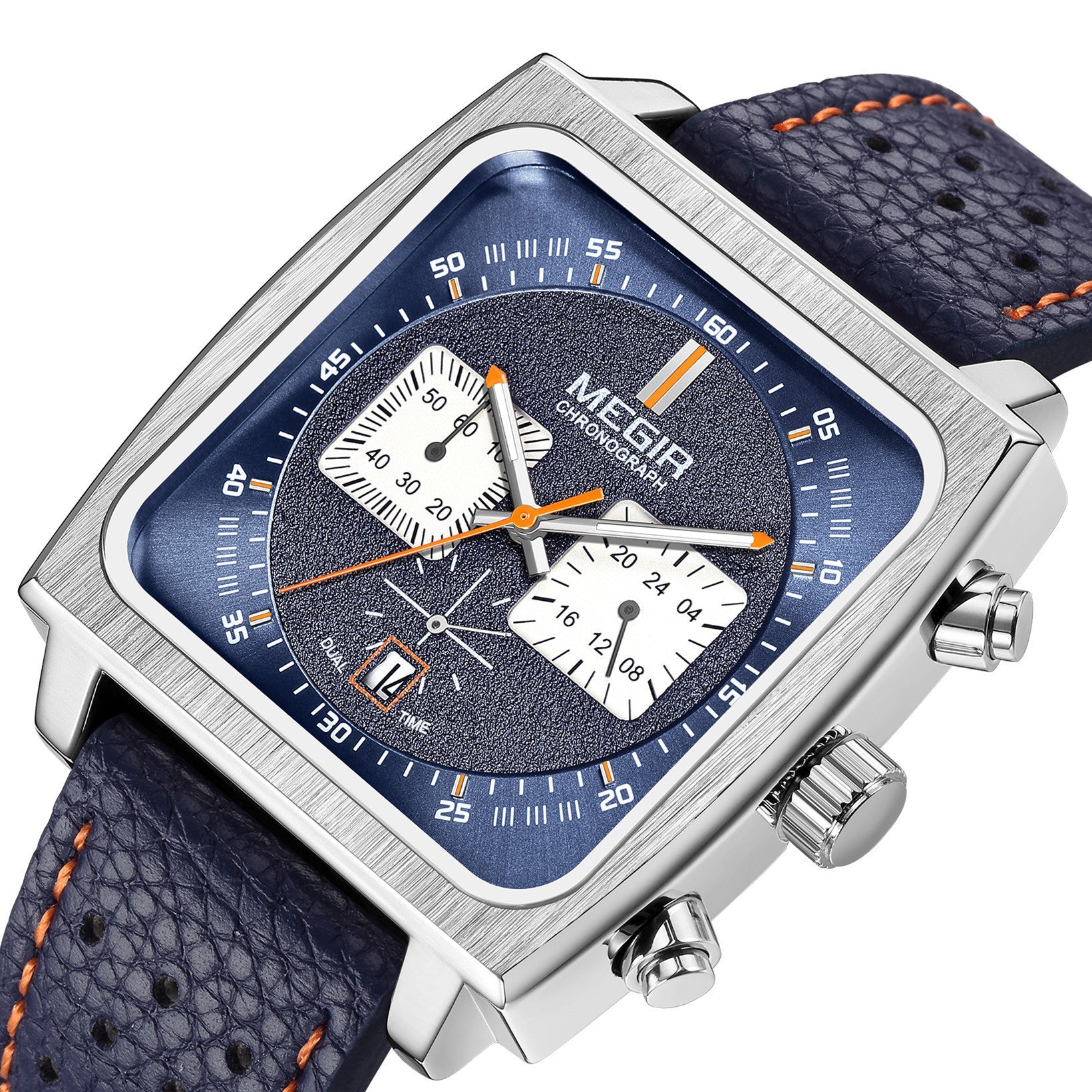 MEGIR Watches for Men Luxury Black Sports Casual Chronograph Waterproof Calendar Square Dial Wristwatches with Date Clock 2182