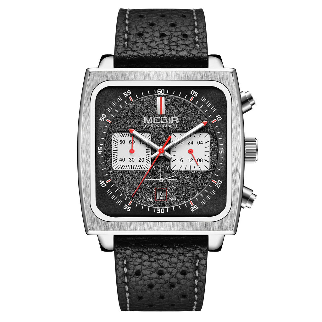 MEGIR Watches for Men Luxury Black Sports Casual Chronograph Waterproof Calendar Square Dial Wristwatches with Date Clock 2182