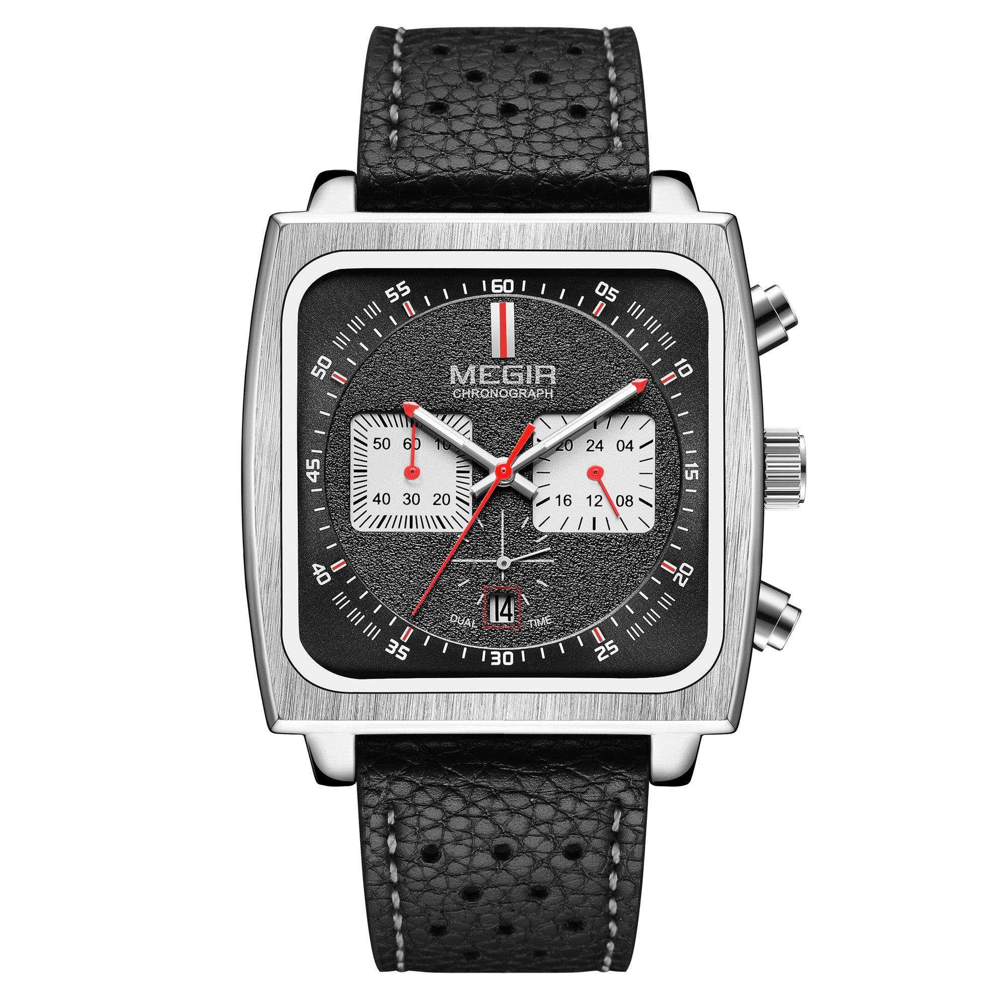 MEGIR Watches for Men Luxury Black Sports Casual Chronograph Waterproof Calendar Square Dial Wristwatches with Date Clock 2182