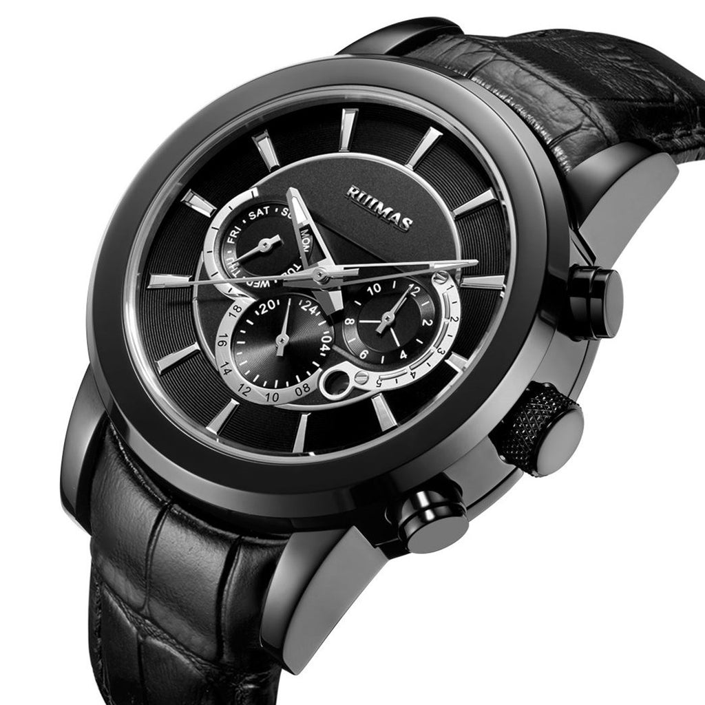 RUIMAS Mechanical Watches for Men Luxury Casual Business Wristwatch Leather Male Clock Date Chronograph Relogios Masculino 6767