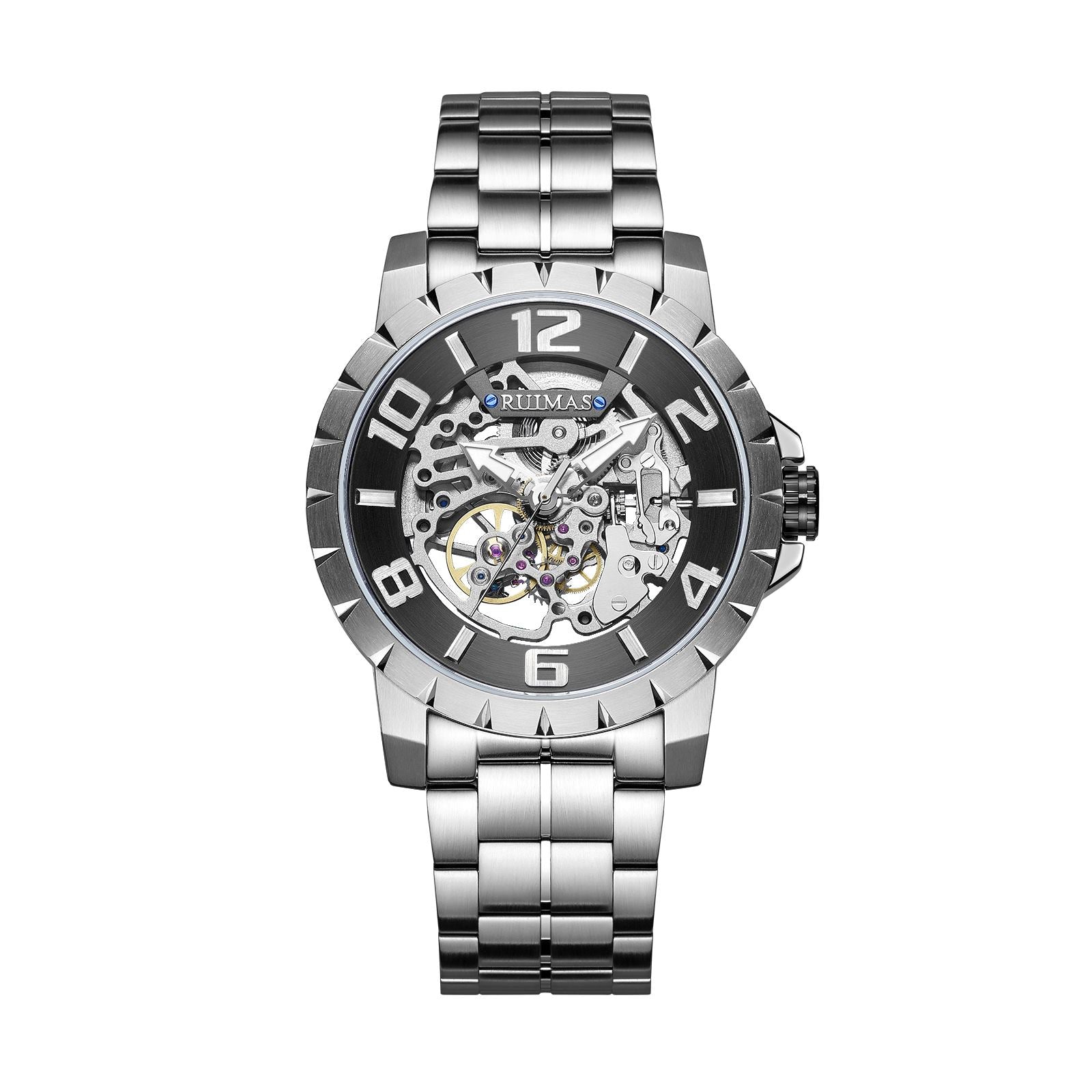 RUIMAS Men Mechanical Watch Luxury Automatic Stainless Steel Bracelet Wristwatches 5ATM Waterproof Clock Relogio Masculino 6784