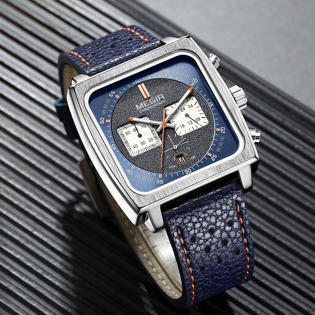 MEGIR Watches for Men Luxury Black Sports Casual Chronograph Waterproof Calendar Square Dial Wristwatches with Date Clock 2182
