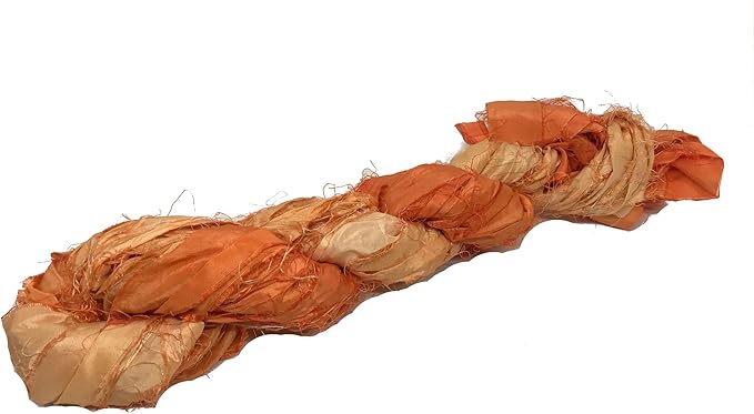 Knitsilk Recycled Sari Silk Ribbon |Best for Crochet, Knitting and Jewelry Making |50 GMS-30Yards-Orange Ombre