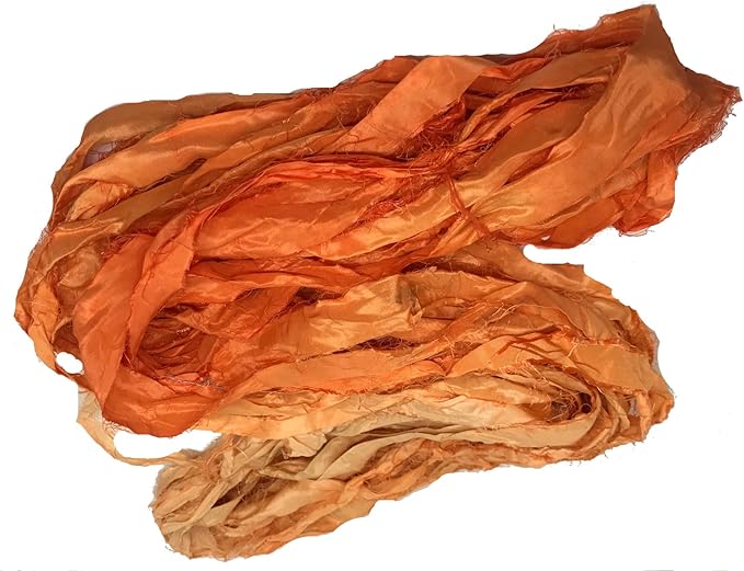 Knitsilk Recycled Sari Silk Ribbon |Best for Crochet, Knitting and Jewelry Making |50 GMS-30Yards-Orange Ombre