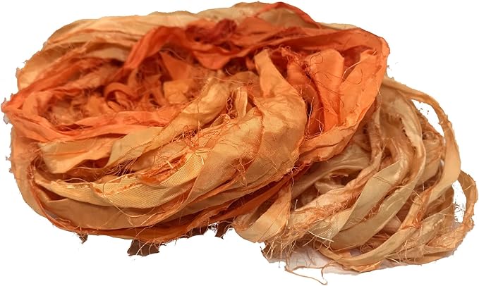 Knitsilk Recycled Sari Silk Ribbon |Best for Crochet, Knitting and Jewelry Making |50 GMS-30Yards-Orange Ombre