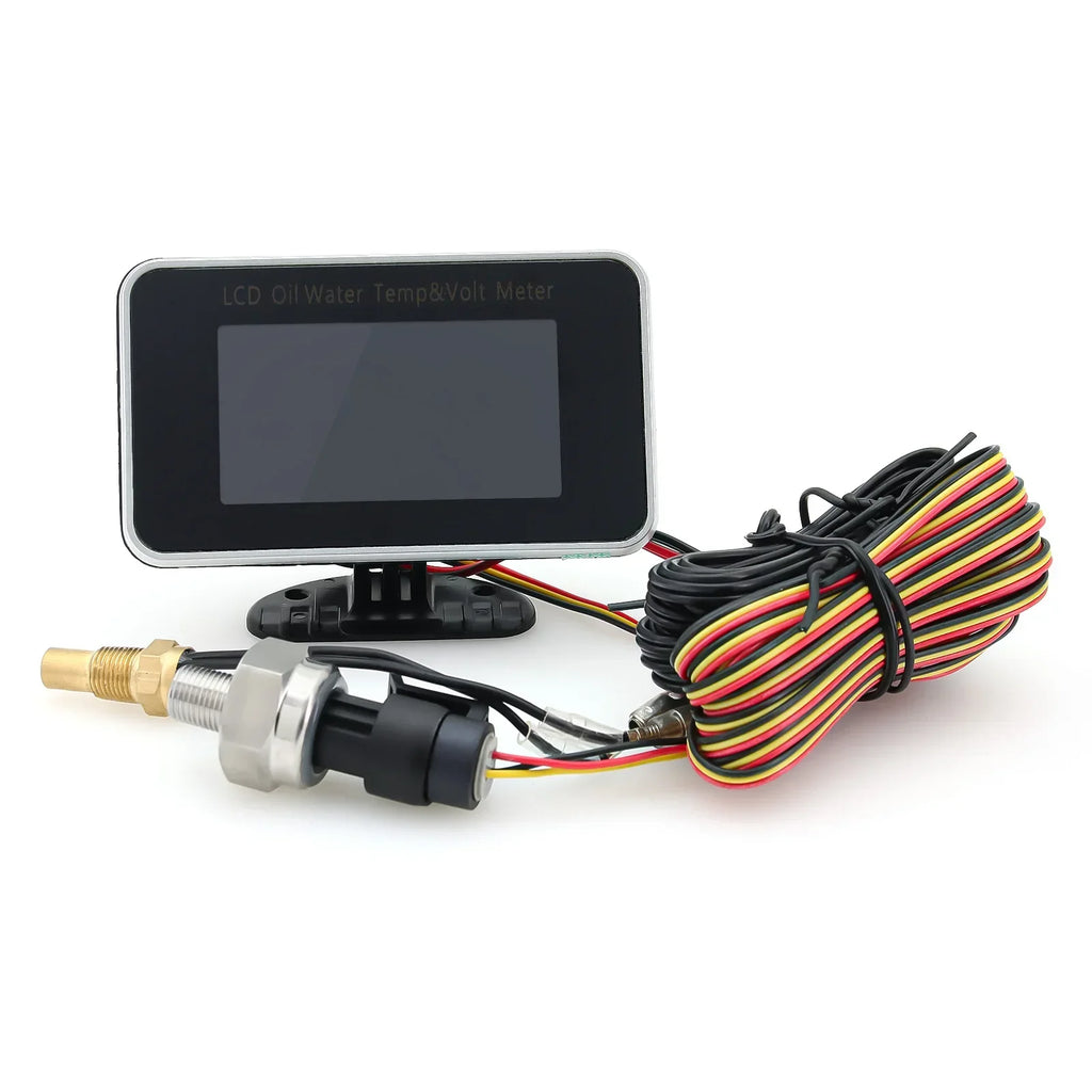 3 in 1 LCD Gauge Oil Temperature Water Temperature And Voltmeter Black